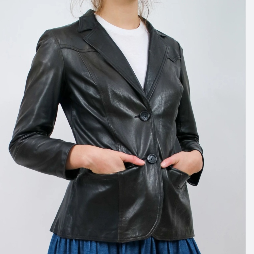 Women's Black Leather Blazer